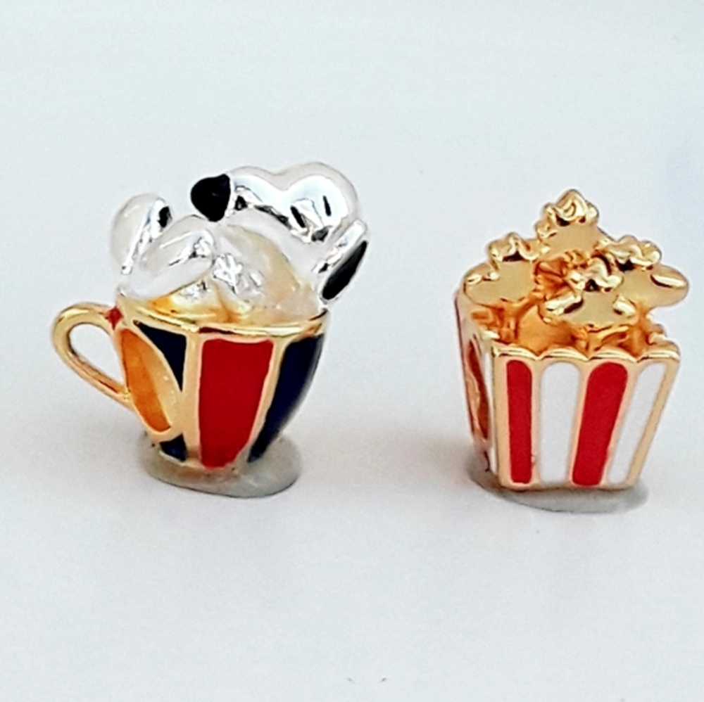 ( 2) Charms Snoopy in coffee mug & Woodstock popcorn charms S925 FITS Pandora - Picture 3 of 6